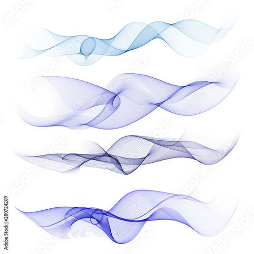 Set of Abstract Blue Wave Set on Transparent Background. Vector Illustration.