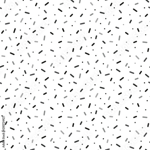 Vector confetti and sprinkles seamless background design in black and white tones