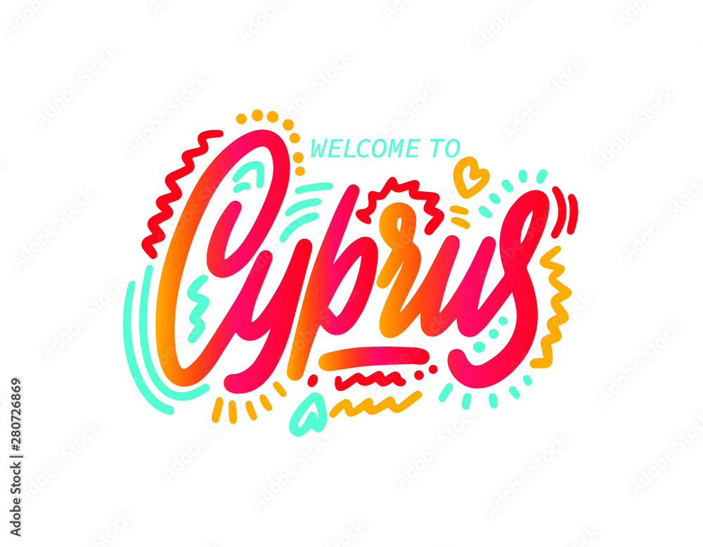 Cyprus. Name country word text card, banner script. Beautiful typography inscription greeting calligraphy. Handwritten design modern brush lettering isolated vector