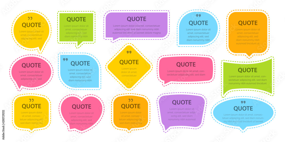 Quote colorful frames textboxes Blank template with print information design quotes.
