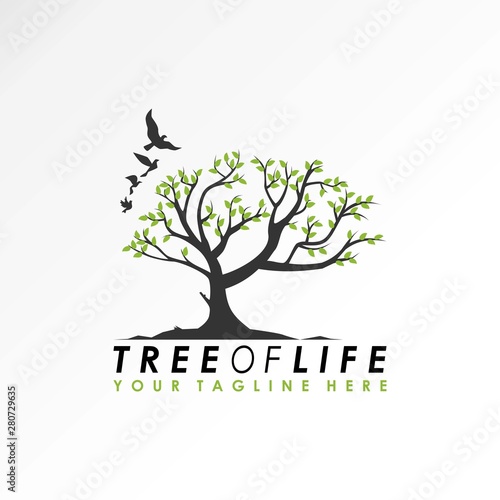 Tree of life with grass and birds around it image graphic icon logo design abstract concept vector stock. Can be used as a symbol related to nature