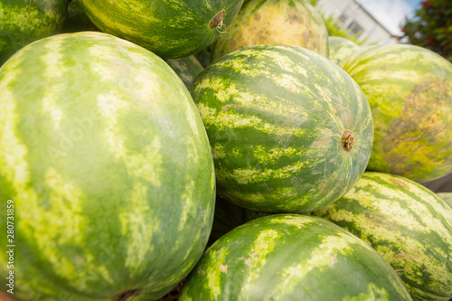 Close-up of watermelons at a public market