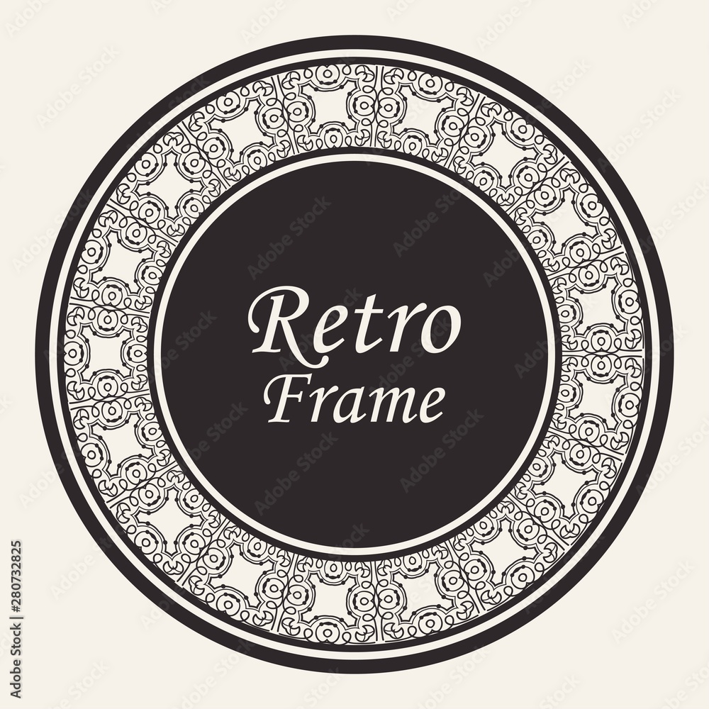 Decorative round modern art deco frame. Template for design. Elegant vector element with place for text. Vintage ornate border. Lace illustration for invitations and greeting cards Decorative round modern art deco frame. Template for design. Elegant vector element with place for text. Vintage ornate border. Lace illustration for invitations and greeting cards