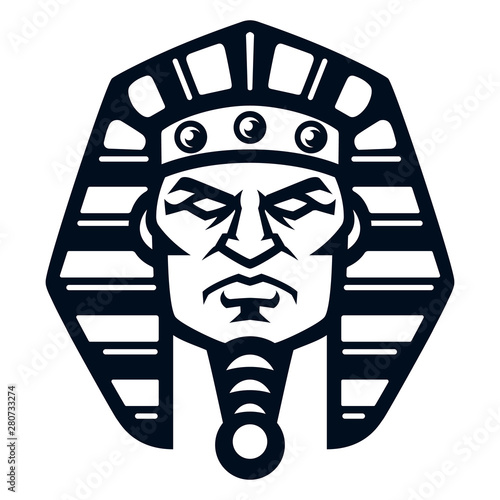 Professional logo Egyptian Pharaoh, sport mascot. Vector illustration, isolated on white background. Simple shape for design emblem, symbol, sign, badge, label, stamp.