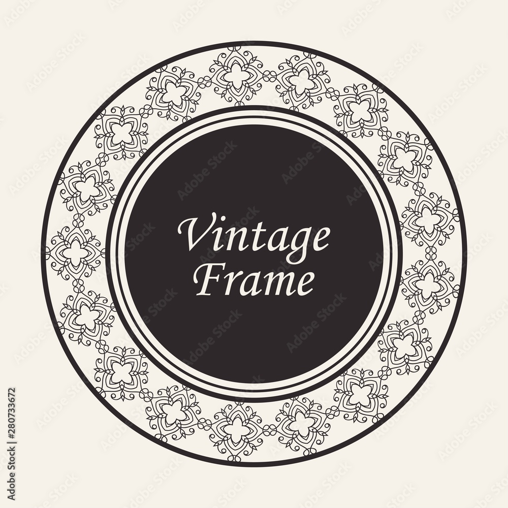 Decorative round modern art deco frame. Template for design. Elegant vector element with place for text. Vintage ornate border. Lace illustration for invitations and greeting cards Decorative round modern art deco frame. Template for design. Elegant vector element with place for text. Vintage ornate border. Lace illustration for invitations and greeting cards
