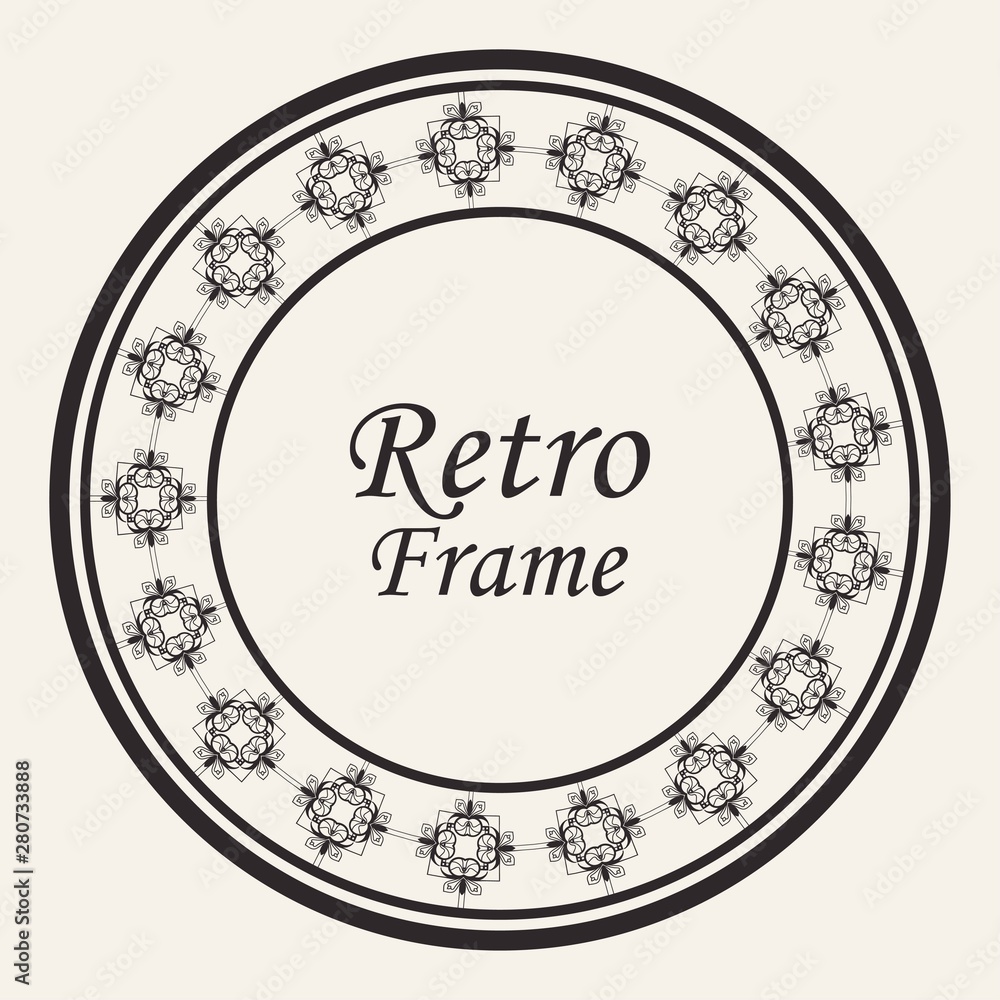 Decorative round modern art deco frame. Template for design. Elegant vector element with place for text. Vintage ornate border. Lace illustration for invitations and greeting cards Decorative round modern art deco frame. Template for design. Elegant vector element with place for text. Vintage ornate border. Lace illustration for invitations and greeting cards
