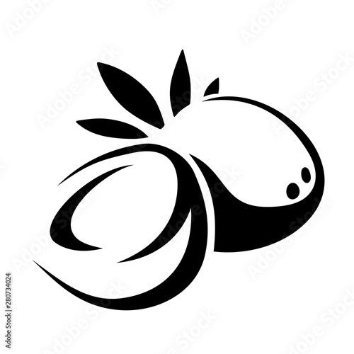 Vector black silhouette of a coconut isolated on a white background.