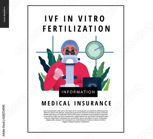 Test tube baby, in vitro fertilization, IVF -medical insurance template -modern flat vector concept digital illustration - a laboratory assitant carrying out the procedure of IVF, medical laboratory
