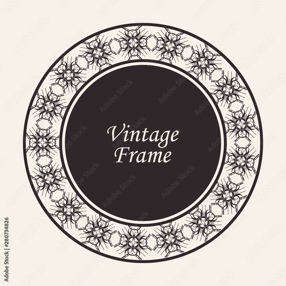 Decorative round modern art deco frame. Template for design. Elegant vector element with place for text. Vintage ornate border. Lace illustration for invitations and greeting cards Decorative round modern art deco frame. Template for design. Elegant vector element with place for text. Vintage ornate border. Lace illustration for invitations and greeting cards