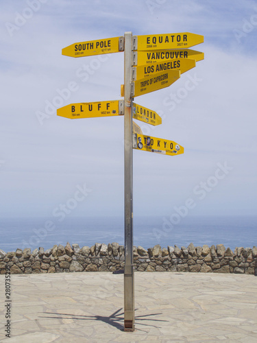Signpost at Cape Reinga at northern part of New Zealand