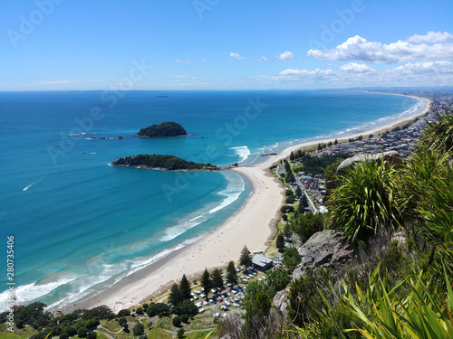 Omanu Beach viewed from the top of Mount Maunganui, Bay of Plenty, North Island New Zealand