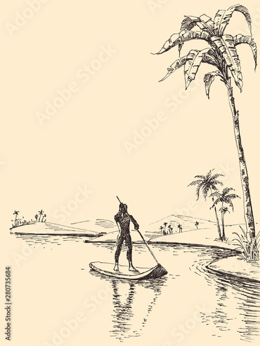 Stand up paddling hand drawing