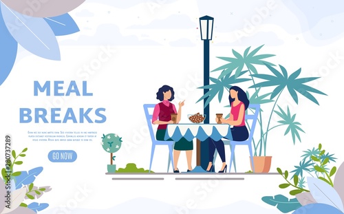 Street Cafe, Coffee Shop Flat Vector Web Banner