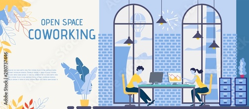 Open Space, Coworking Office Flat Vector Banner
