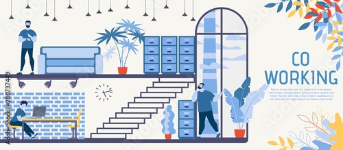 Co-working Business Center Flat Vector Banner