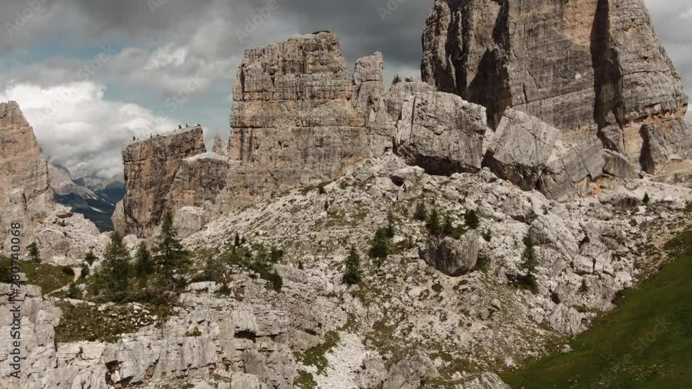 Aerial view Cinque Torri Dolomites mountains Italy Aerial view Cinque Torri Dolomites mountains Italy