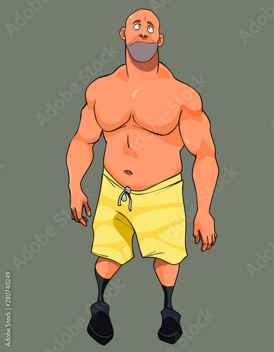 cartoon muscular man in shorts and with a naked torso