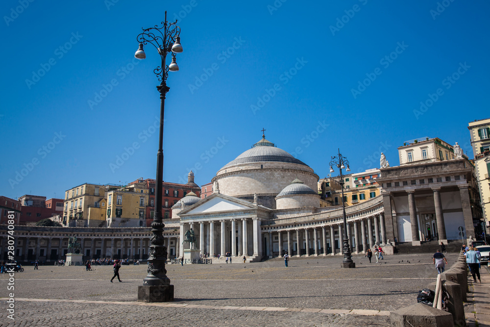 Basilica of San Francesco di Paola located at the west side of the Piazza del Plebiscito