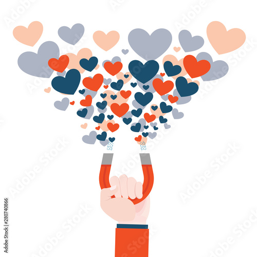 Holding magnets in hand, attracted a lot of heart-shaped symbols.