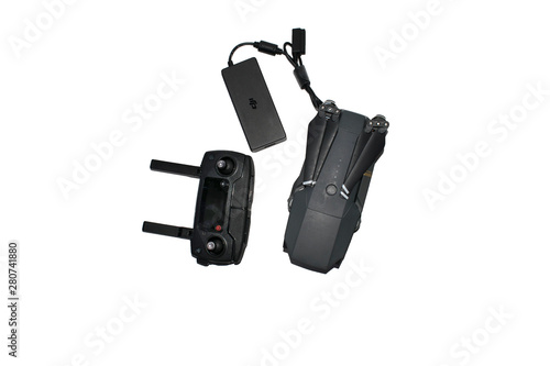 Unmanned aerial vehicle DJI Mavic Pro quadcopter battery power supply for photo-video shooting isolated on white background country Kazakhstan city of Kentau July 27, 2019 photo