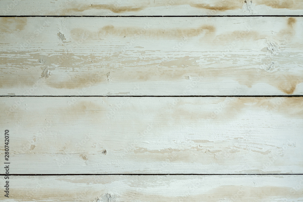 Naklejka premium White shabby wooden wall texture, close-up shot