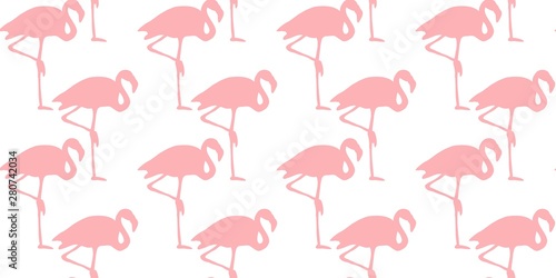 Silhouettes of birds, flock of pink flamingos, seamless pattern, vector for fabric design.