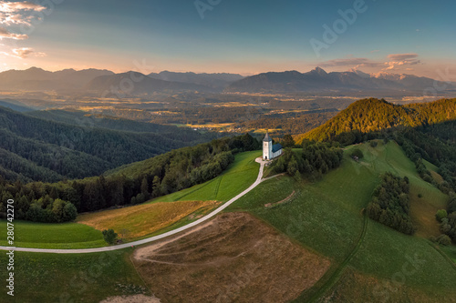 Slovenia drone photo bled jamnik sunset alps weather blue sky © PawelUchorczak