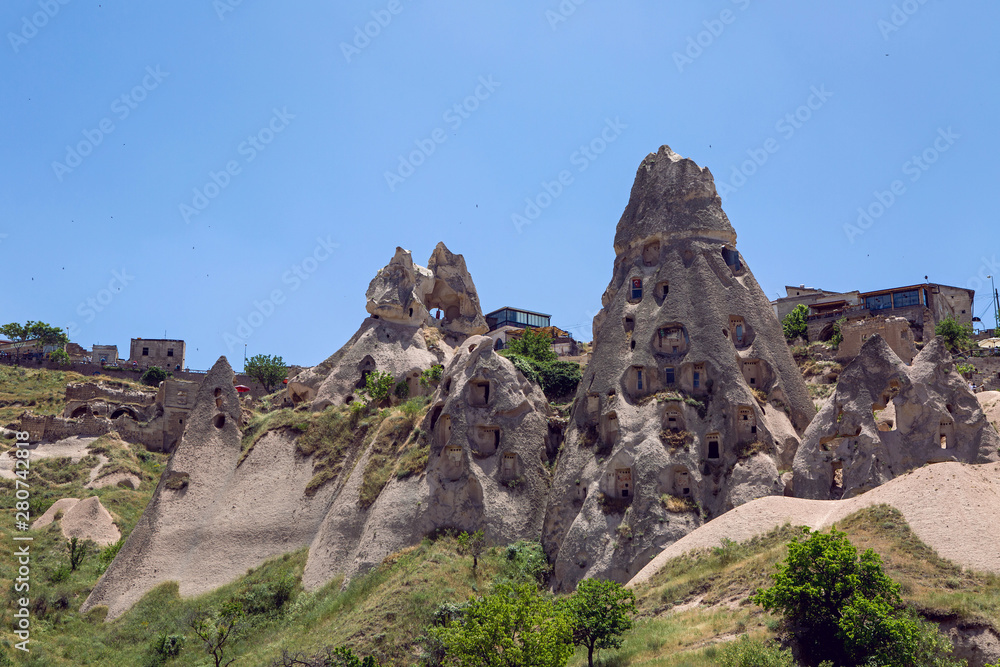 Fototapeta premium old town of Uchisar in Turkey, the houses and the fortress