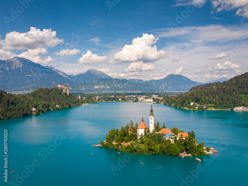 Slovenia drone photo bled jamnik sunset alps weather blue sky