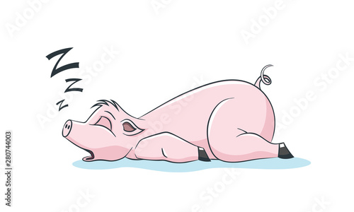 Funny sleeping pig, cartoon charater. Hand drawn vector illustration. photo