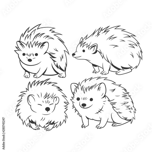 Cute hedgehogs black outline vector set