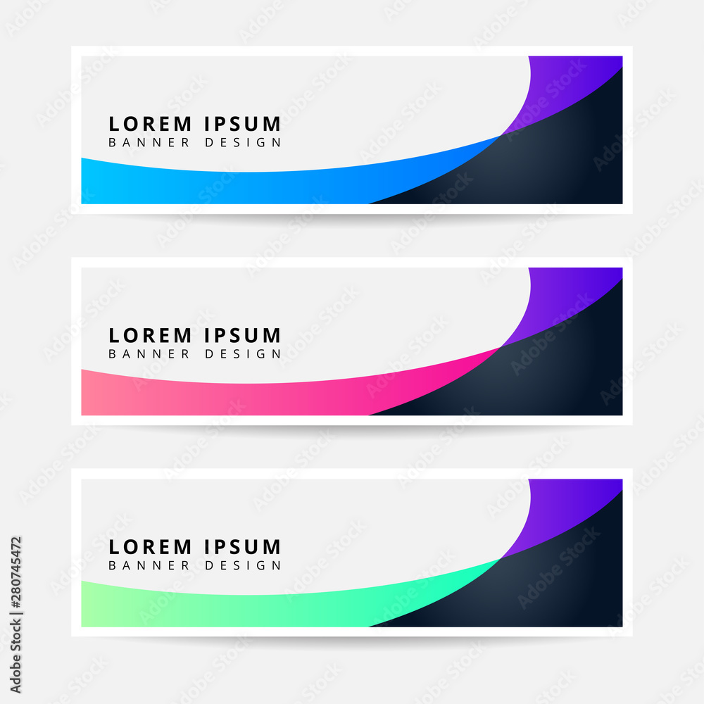 Collection Abstract Horizontal Business Banner set vector template. Clean wavy abstract background layout for website design. Eps10 Vector.