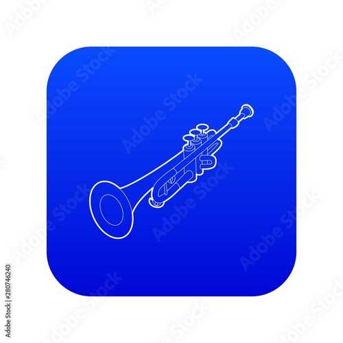 Trumpet icon blue vector isolated on white background