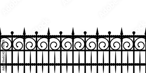 Silhouette of a fence. Seamless horizontal vector pattern on white background.