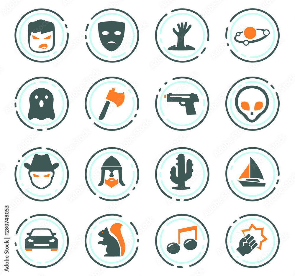 Genres of cinema icons set