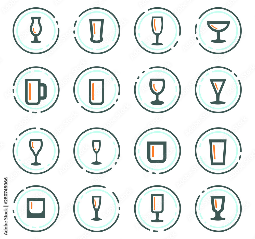 Glasses and cups icons set Glasses and cups icons set