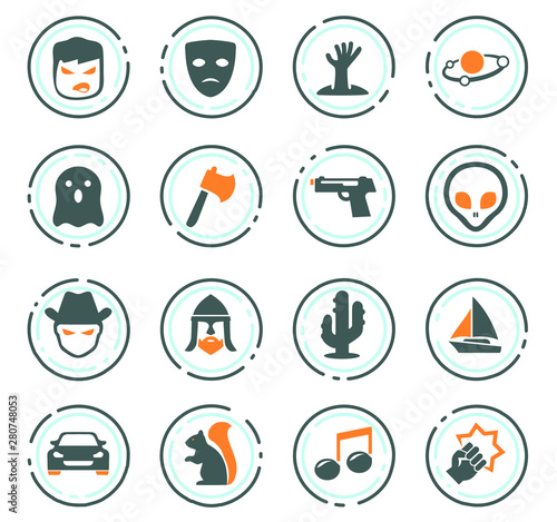 Genres of cinema icons set