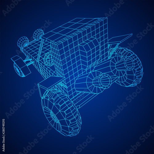 Off road dune buggy car. Terrain vehicle. Outdoor car racing, extreme sport oncept. Wireframe low poly mesh vector illustration