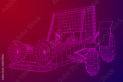Off road dune buggy car. Terrain vehicle. Outdoor car racing, extreme sport oncept. Wireframe low poly mesh vector illustration