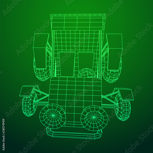 Off road dune buggy car. Terrain vehicle. Outdoor car racing, extreme sport oncept. Wireframe low poly mesh vector illustration