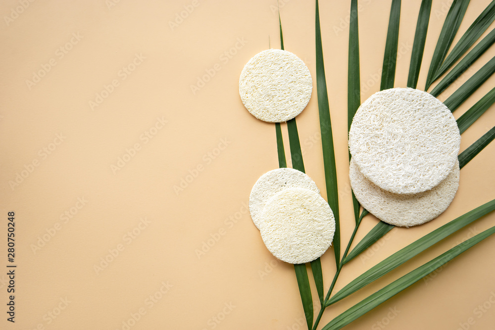 Fotografie luffa sponges for face care, zero waste concept