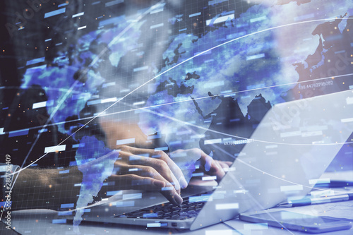 Wallpaper Mural Businessman with computer background with technology theme hologram. Concept of big data. Double exposure. Torontodigital.ca