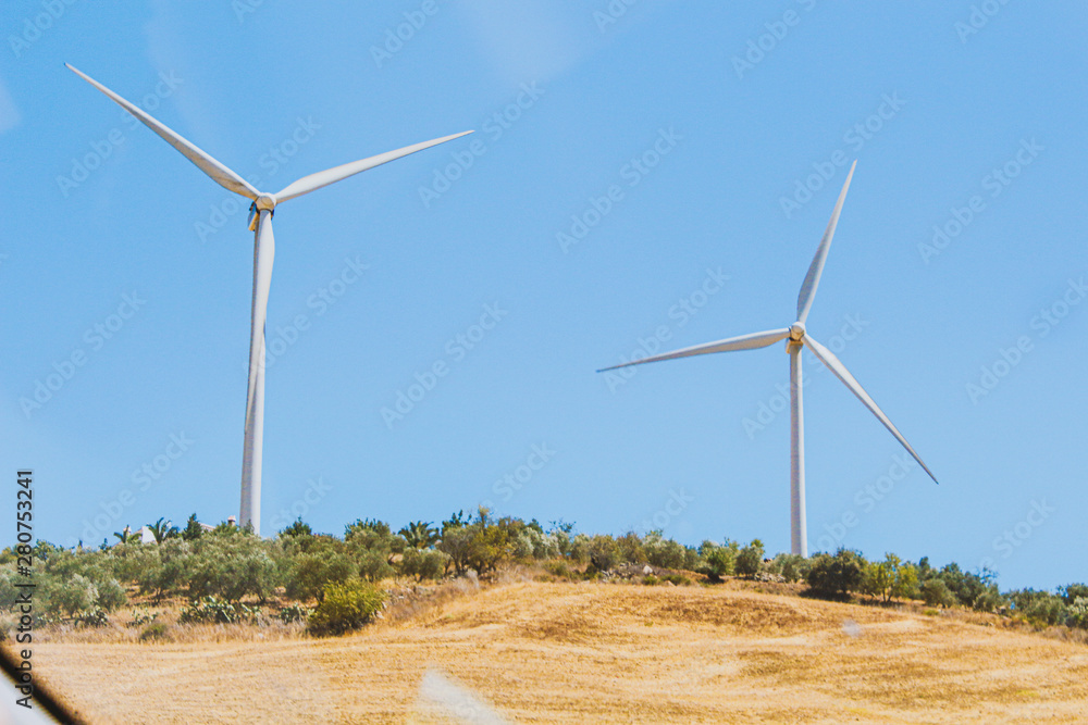 wind power plant windmill energy electricity on the yellow hills soft selective focus wind power plant windmill energy electricity on the yellow hills soft selective focus