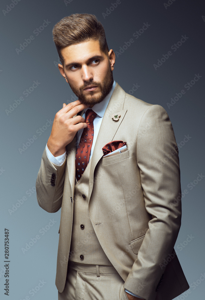 Stylish young man in suit and tie. Business style. Fashionable image ...