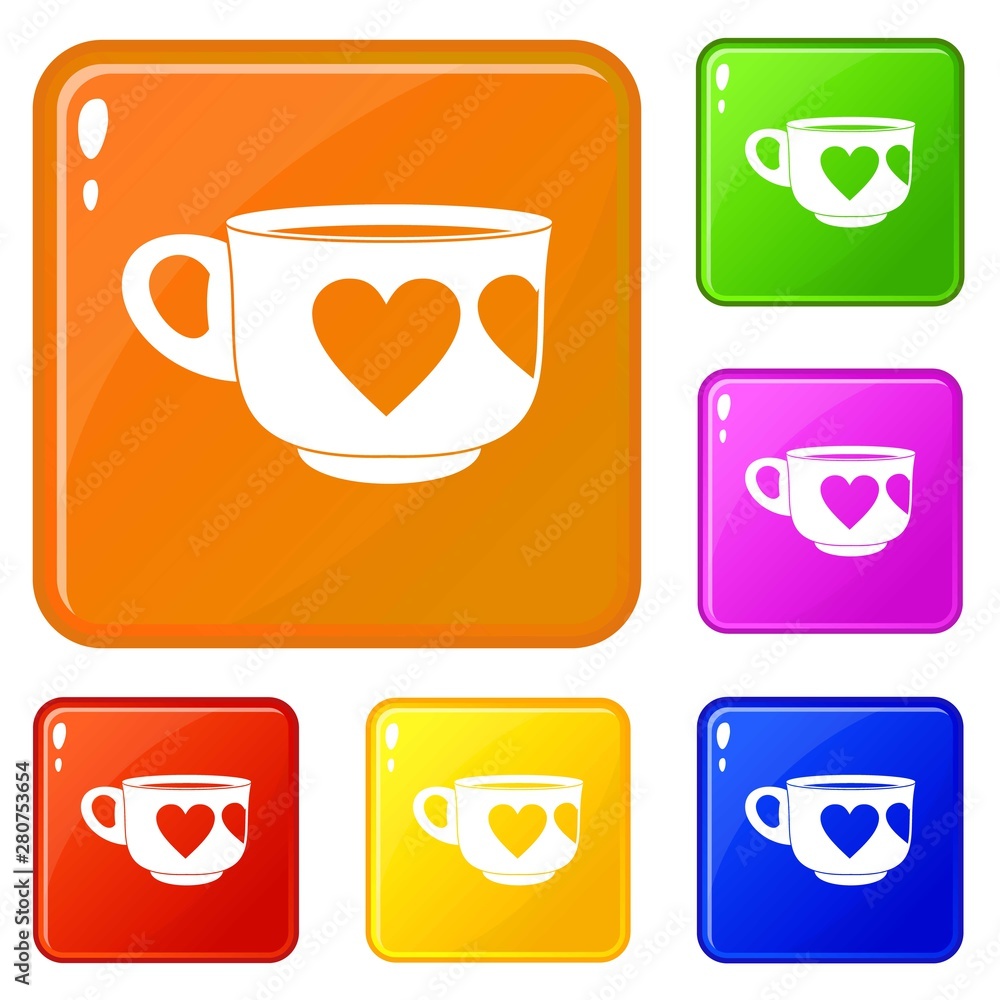 Cup icons set collection vector 6 color isolated on white background