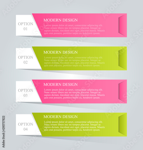 Business infographics template for presentation, education, web design, banners, brochures, flyers. Pink and green tabs. Vector illustration.
