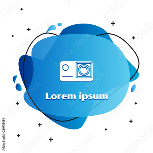 White Action extreme camera icon isolated on white background. Video camera equipment for filming extreme sports. Abstract banner with liquid shapes. Vector Illustration