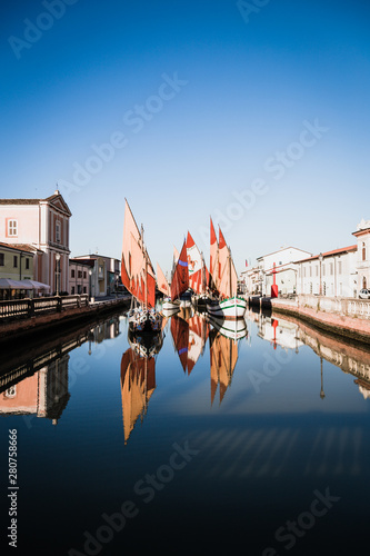 A morning on the Port of Leonardesco Canal, one of the most important monuments of Cesenatico, on the Romagna Riviera in Italy photo