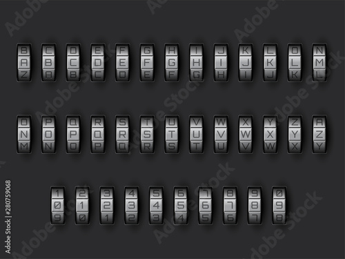 Code lock alphabet set, key and letter symbols