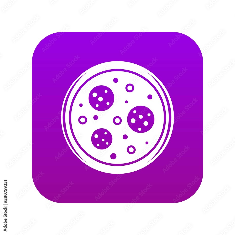 Tasty pizza with sausage and olives icon digital purple for any design isolated on white vector illustration Tasty pizza with sausage and olives icon digital purple for any design isolated on white vector illustration